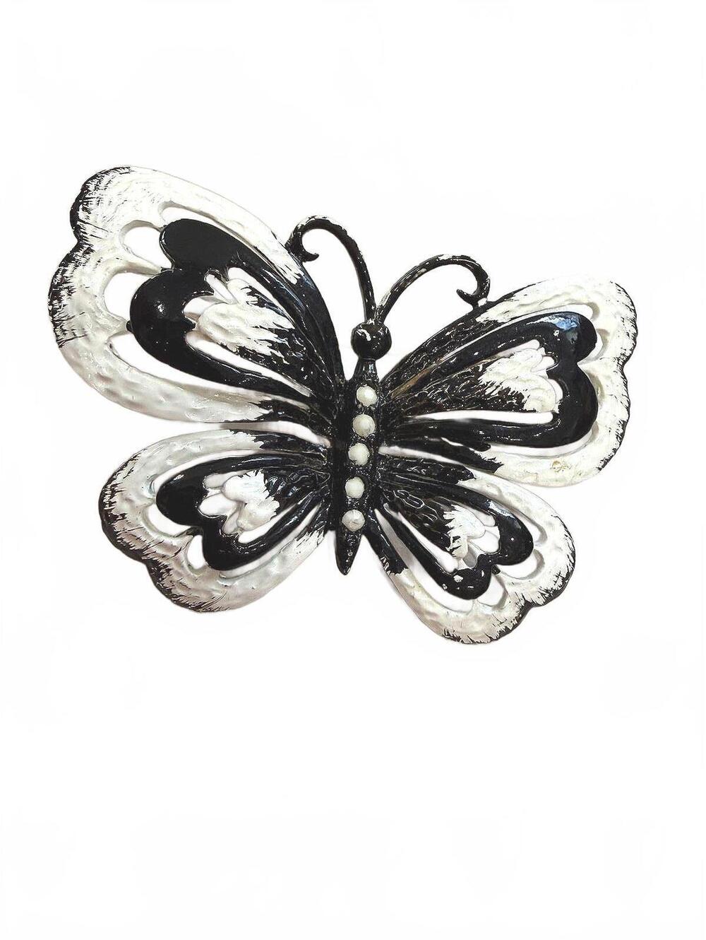 Vintage Black and White Decorative Butterfly Brooch